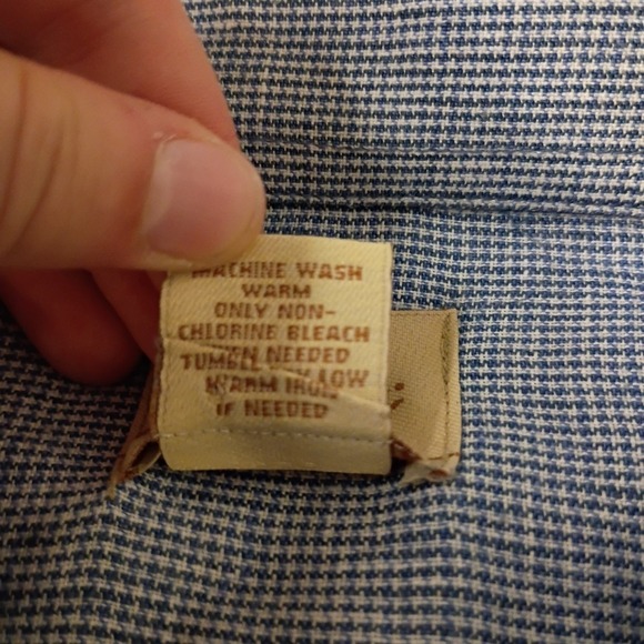 Jos A Bank Shirt Mens XXL Blue 100% Linen Houndstooth Plaid Double Flap Pockets - Picture 6 of 8